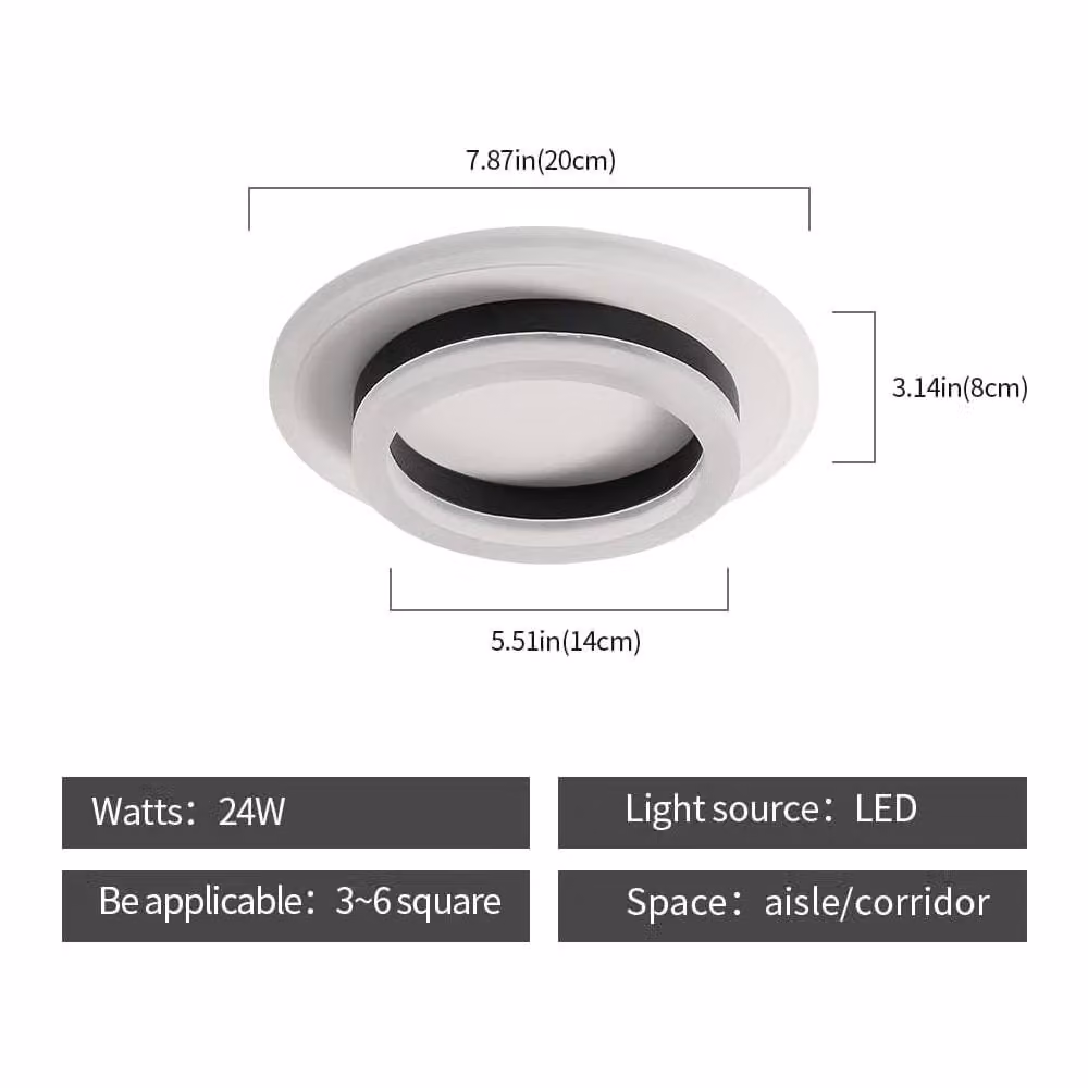 Goeco Modern LED Ring Ceiling Light, 24W, Black, 3000K Warm White – 3