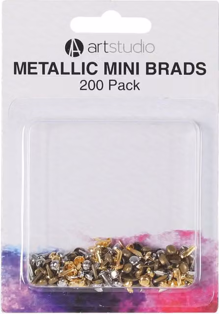 Art Studio Mini Metallic Brads in Gold, Silver and Multicolour, Pack of 200