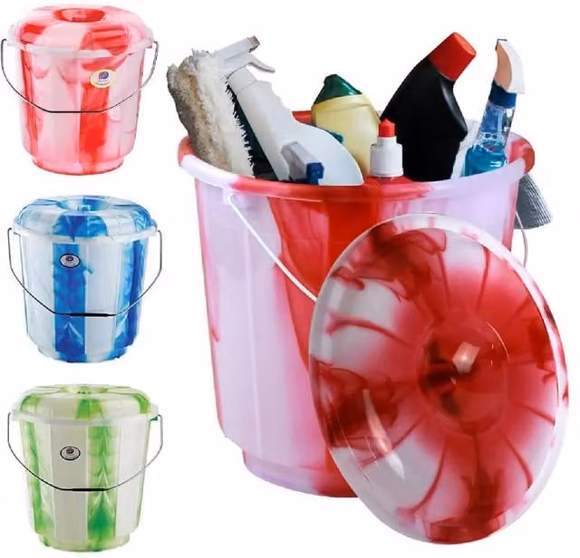 BARGAINS-GALORE Set of 2 Multipurpose Plastic Storage Buckets with Lids and Handles, 9l, Multicolour