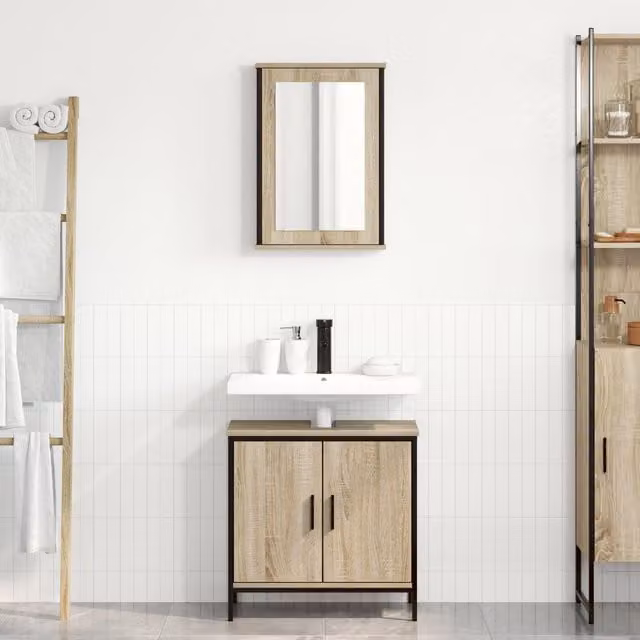 Berkfield Home 2 Piece Modern Bathroom Furniture Set in Beige Sonoma Oak Engineered Wood