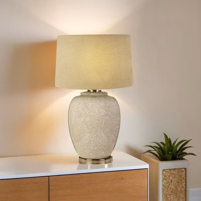Interiors by Premier Anora Ceramic Table Lamp with Beige Fabric Shade in Gold/Brass