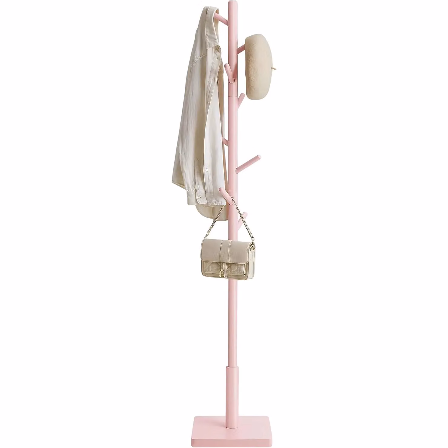 VASAGLE Premium Wood Hall Stand Multi Hook Coat Tree with Adjustable Height in Light Pink – 2