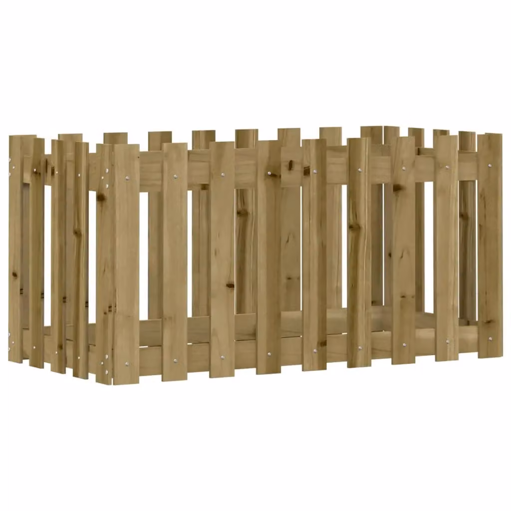 Berkfield Home Garden Raised Bed with Fence Design in Brown Impregnated Pine Wood, W/D/H: 100 x 50 x 50 cm – 2