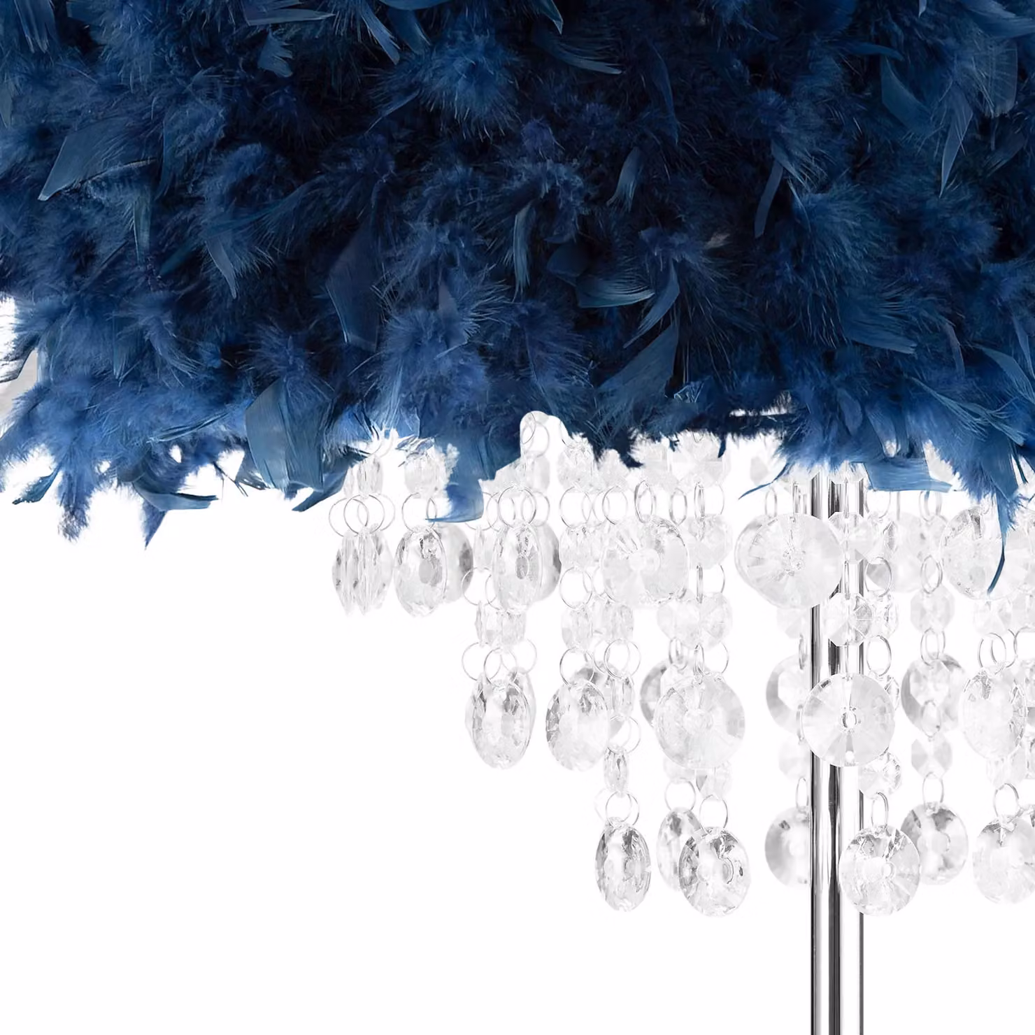 Happy Homewares Modern Blue Feather Floor Lamp with Transparent Acrylic Droplets and Chrome Finish – 2