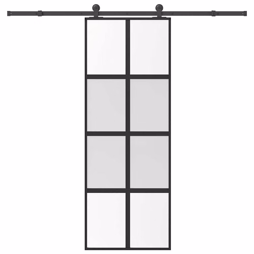 Berkfield Home Sliding Door with Hardware Set, Black Aluminium and Transparent Tempered Glass, W: 76 cm, H: 205 cm – 1