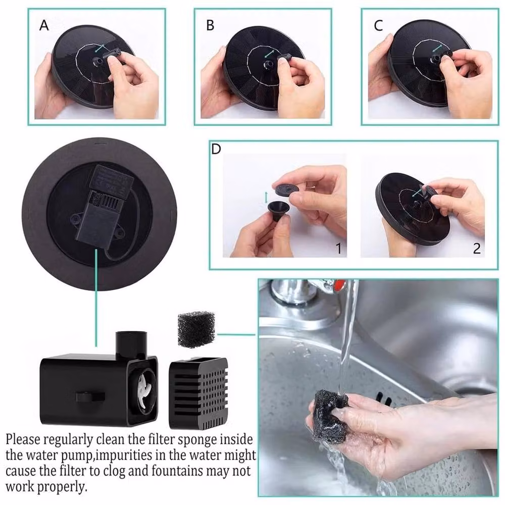 FLAVORA Solar Powered Floating Fountain Pump in Black for Bird Baths and Gardens – 2