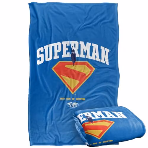 Warner Bros. Superman 2025 College Logo Super Soft Fleece Throw Blanket, Multicolour, W: 91.44 cm, D: 91.44 cm