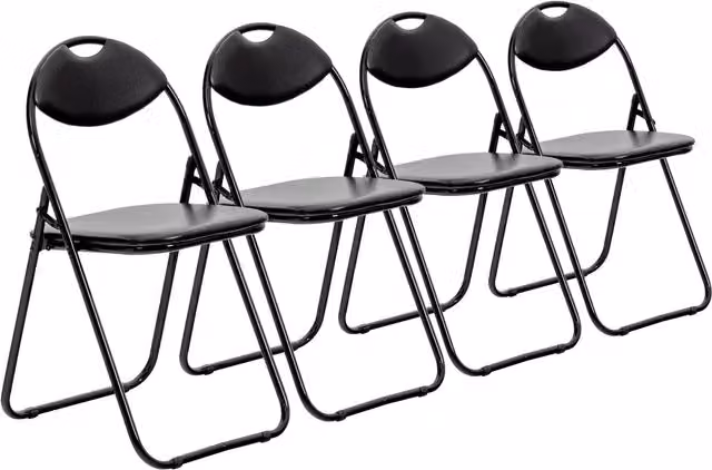 Harbour Housewares Pack of 4 Black Padded Folding Chairs with Synthetic Leather Cushions