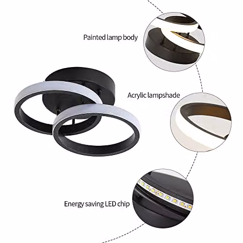 Goeco Modern Ring Design LED Ceiling Light, 22W, Warm White 3000K, Black – 3