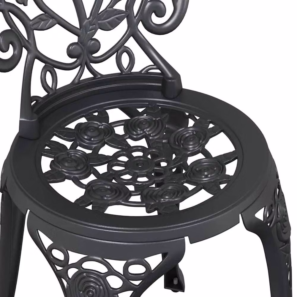 Berkfield Home 3 Piece Classic Garden Bistro Set in Matt Black Cast Aluminium – 5