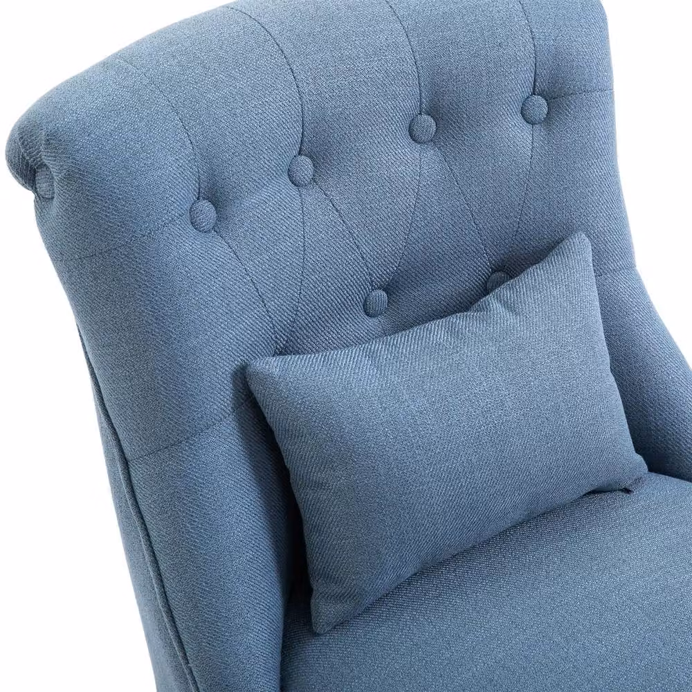 Wyld Haus Zilono Set of 2 Blue Armless Button Tufted Tub Chairs in Linen Look Fabric – 5