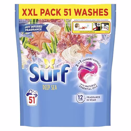 Surf 3 in 1 Deep Sea Laundry Washing Detergent Capsules with Joy-Infused Fragrance and Natural Essential Oils, 51 Washes – 1
