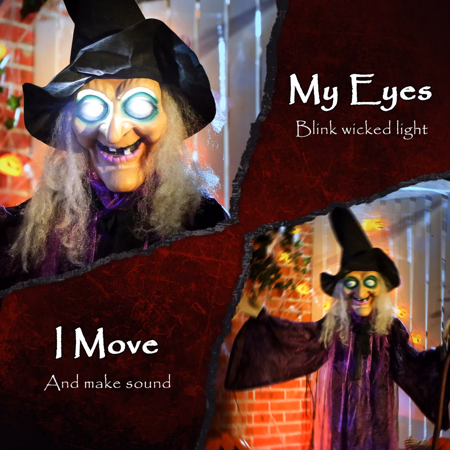 OUTSUNNY Voice Activated Halloween Standing Witch Animatronic, Purple – 4