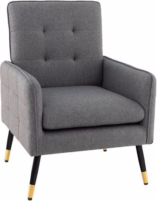 Kelvenix Modern Upholstered Accent Armchair in Grey Linen Fabric with Metal Frame – 1
