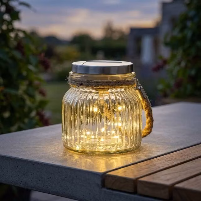 Garden Greatness Firefly Solar Glass Jar Lantern in Multicolour Transparent Glass and Stainless Steel – 1