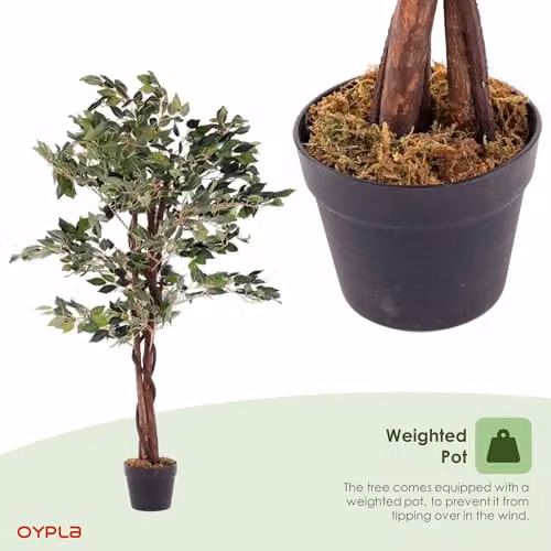 Oypla Artificial Ficus Tree Plant in Green, Height: 120 cm – 5