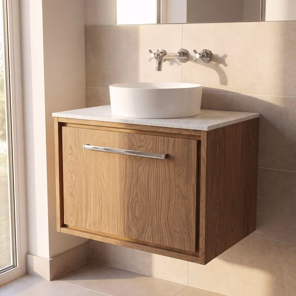 Balterley Longnor 1 Drawer Wall Hung Vanity Unit in Antique Oak Brown, Width: 60 cm – 3