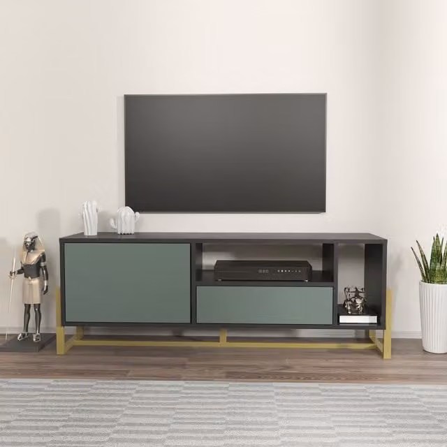 Decorotika Utopia Modern TV Unit and TV Stand in Silva Green and Black