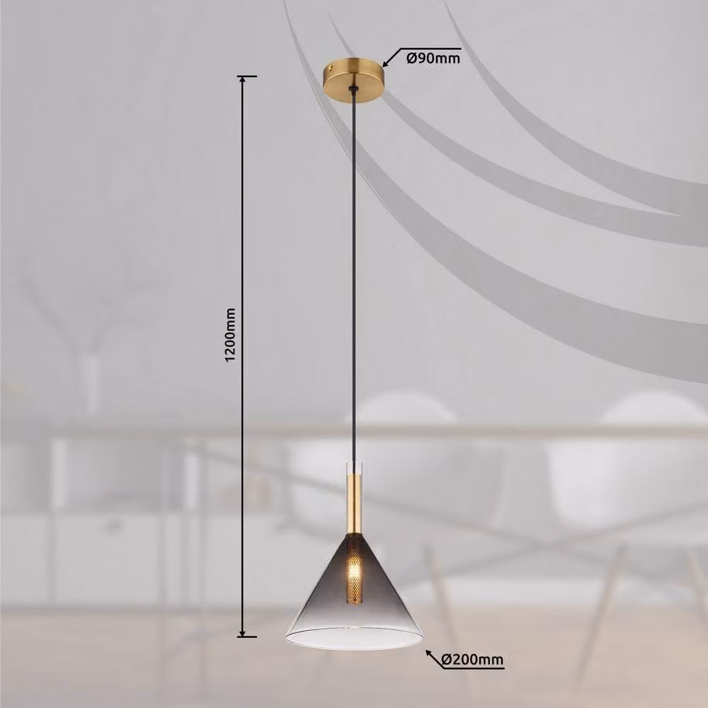 Globo Lighting Elisabeth Dome Slim Pendant Light in Gold and Brass with Grey Smoke Glass Shade, G9 LED Compatible – 3