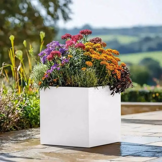 Matte White Square Galvanised Steel Planter Tub, Diameter: 40 cm