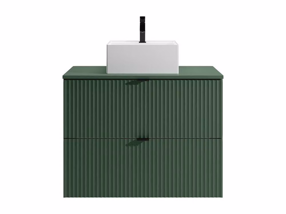 Vente-unique Wall-Hung Ribbed Bathroom Vanity Unit with Round Ceramic Countertop Basin in Green and White – 2