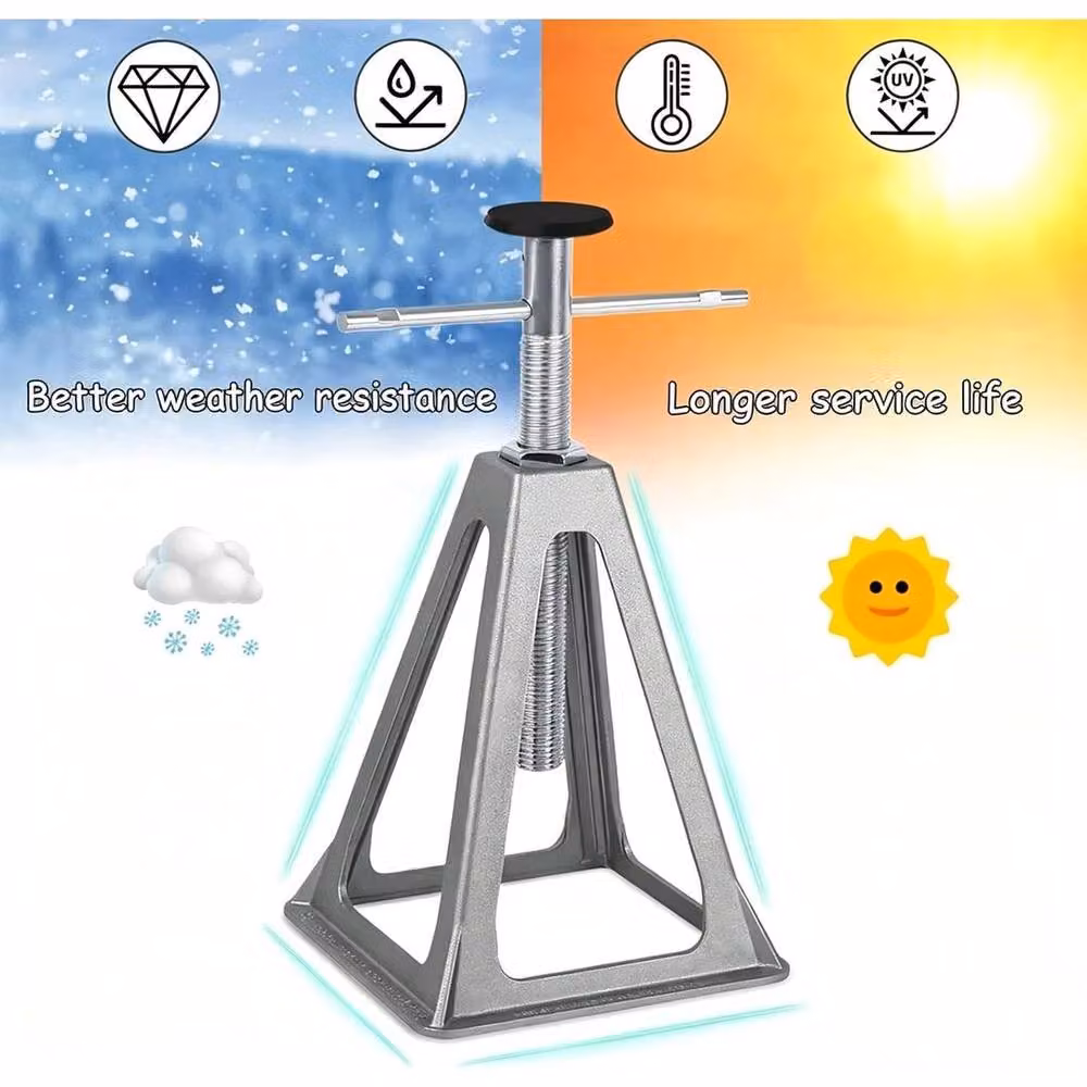 FLAVORA Adjustable Height Steel Axle Stand Set for Static Caravans, Silver, 2 Pieces, W: 40 cm, H: 100 cm – 4