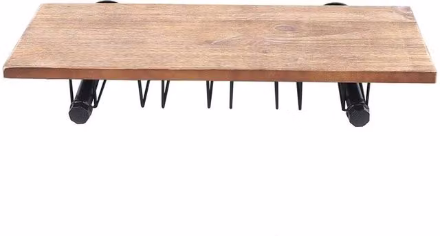 Ventryn Industrial Wall Mounted Floating Wine Rack and Glass Holder in Brown – 1
