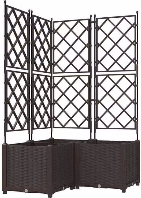 Berkfield Home Garden Planter with Trellis, 3 Piece Set, Brown, W/D/H: 80 x 80 x 143 cm