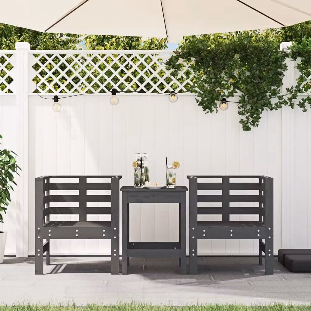 Berkfield Home Set of 2 Grey Rustic Garden Chairs in Solid Pine Wood, W/D/H: 61.5 x 53 x 71 cm – 2