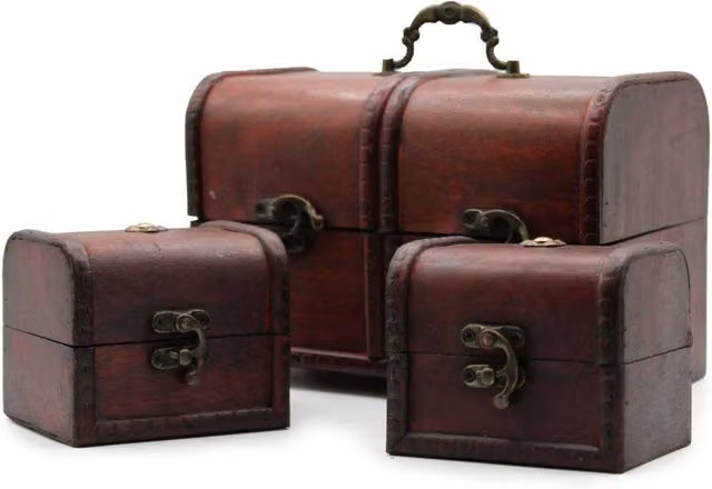 KDMD Set of 3 Vintage Large Antique Inspired Wood Trinket and Gift Boxes in Red – 1