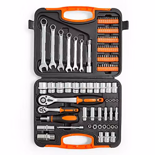 VonHaus 104-Piece Chrome Vanadium Steel Socket and Screwdriver Tool Set in Grey and Silver – 6