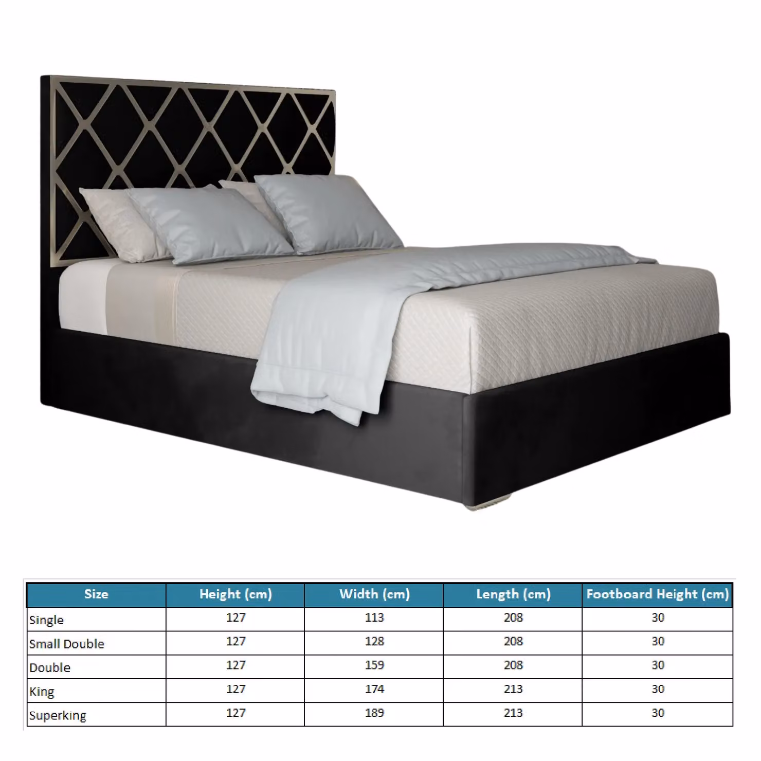 Casani Black Velvet Upholstered Metal Designer Bed Frame W/D/H: 180 x 200 x 127 x 174 cm – 5