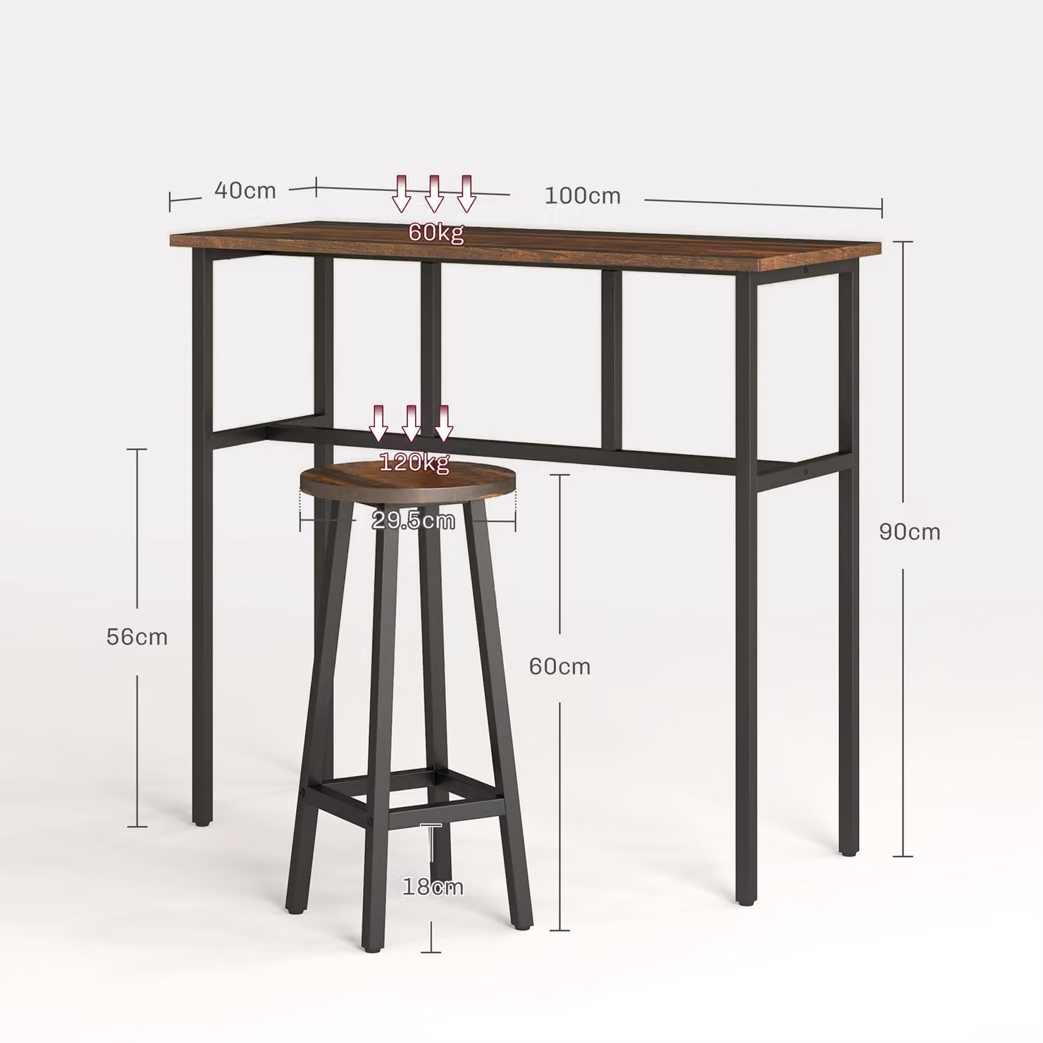 HOMCOM Set of 2 Rustic Brown Breakfast Tables and 4 Stools for Kitchen or Living Room – 3