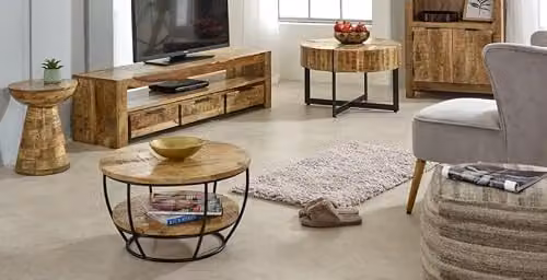 Indian Hub Surrey Coffee Table with Shelf, Brown Solid Mango Wood and Metal, W: 60 cm, D: 60 cm, H: 35 cm – 3