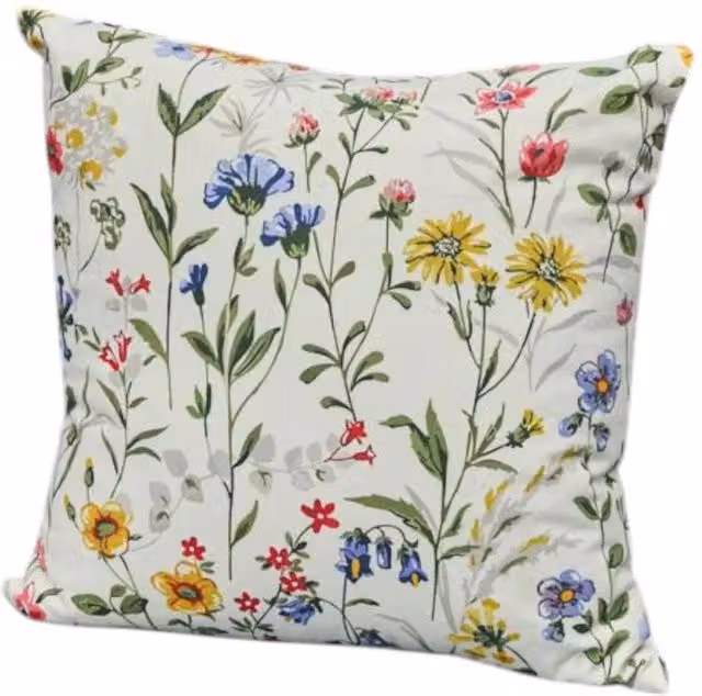 Four Candle Handmade Floral Printed Cotton Cushion with Filling, Multicolour, W/D/H: 45 x 45 x 45 cm