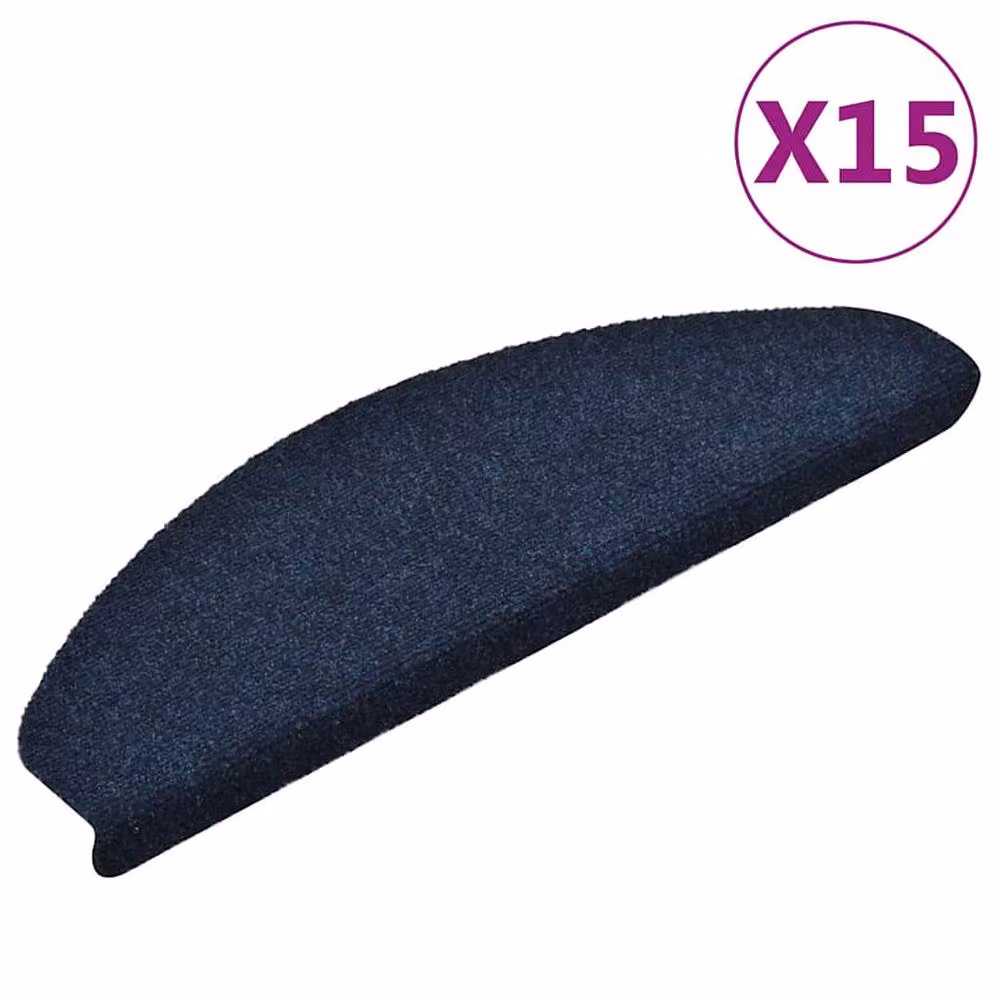 Berkfield Home Self-adhesive Stair Mats, 15 Pieces, Navy Blue, W/D/H: 65 x 21 x 4 cm