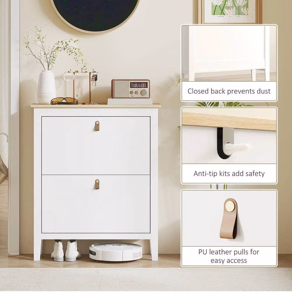 NESTLUNE 2 Drawer Shoe Cabinet with Tilting Compartments and Hinged Doors, White, W: 100 cm, D: 15 cm, H: 100 cm – 2