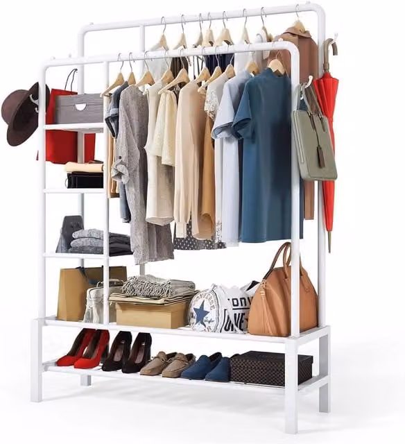 Nordara Heavy Duty Double Clothes Rail in Matt White with 120kg Load Capacity
