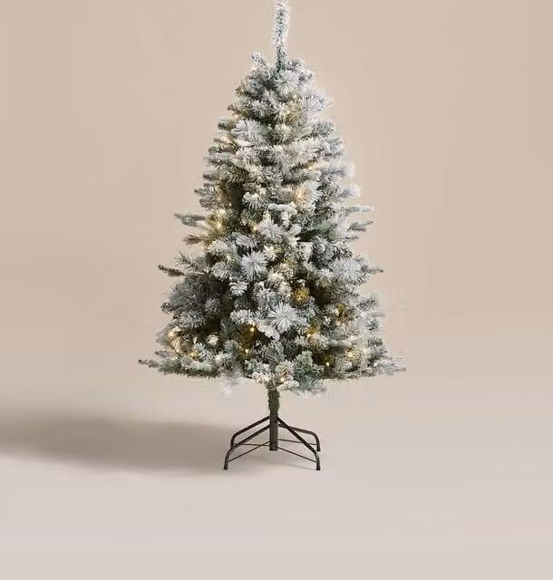 M&S 5ft Pre-Lit Snowy Monterey and Scots Pine Christmas Tree in White and Green with Warm White Lights