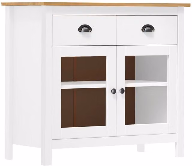 Berkfield Home Hill Sideboard in White Solid Pine Wood, W/D/H: 90 x 40 x 80 cm