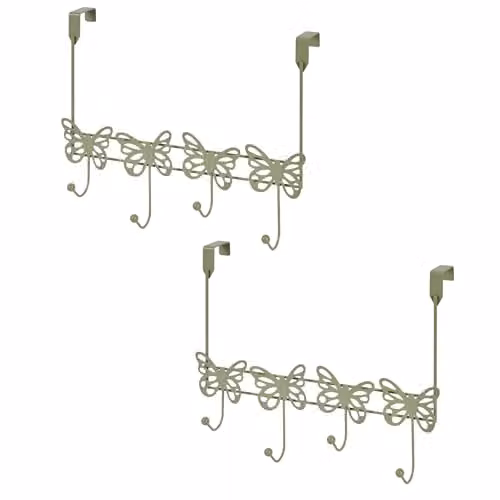 Showerdrape Set of 2 Green Butterfly Metal Over Door Hanging Storage Hooks