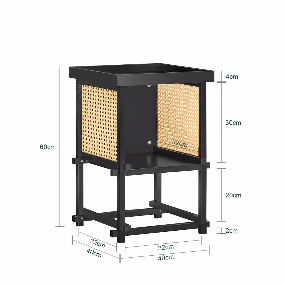 SoBuy Modern Black Compact Side Table with Rattan Detail – 3