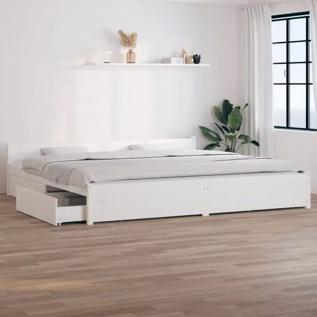 Berkfield Home Modern White Wood Bed Frame with Drawers, W/D/H: 180 x 200 cm – 1