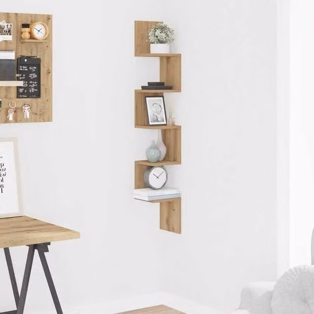 Berkfield Home Artisan Oak Wall Corner Shelf, Brown, W/D/H: 20 x 20 x 127.5 cm