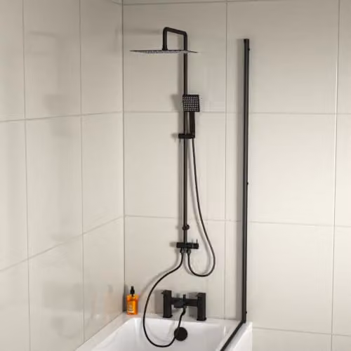 Nes Home Square Shower Riser Rail Kit with Bath Mixer and Handset in Matte Black