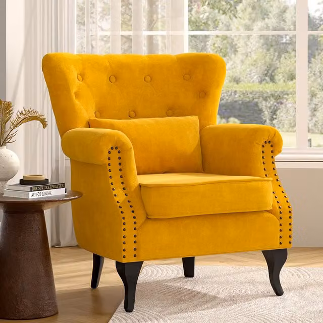 Komore Yellow Velvet Retro Tub Armchair with Integrated Armrests