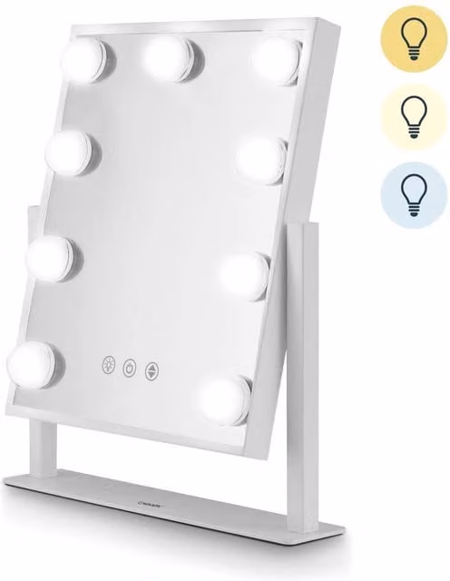 Carmen Hollywood 9 Bulb LED Tabletop Mirror with White Metal Frame
