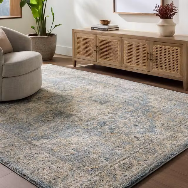 Livabliss Avellino Vintage Boho High Pile Living Room Rug in Beige, Blue and Grey, W: 160 cm, L: 215 cm