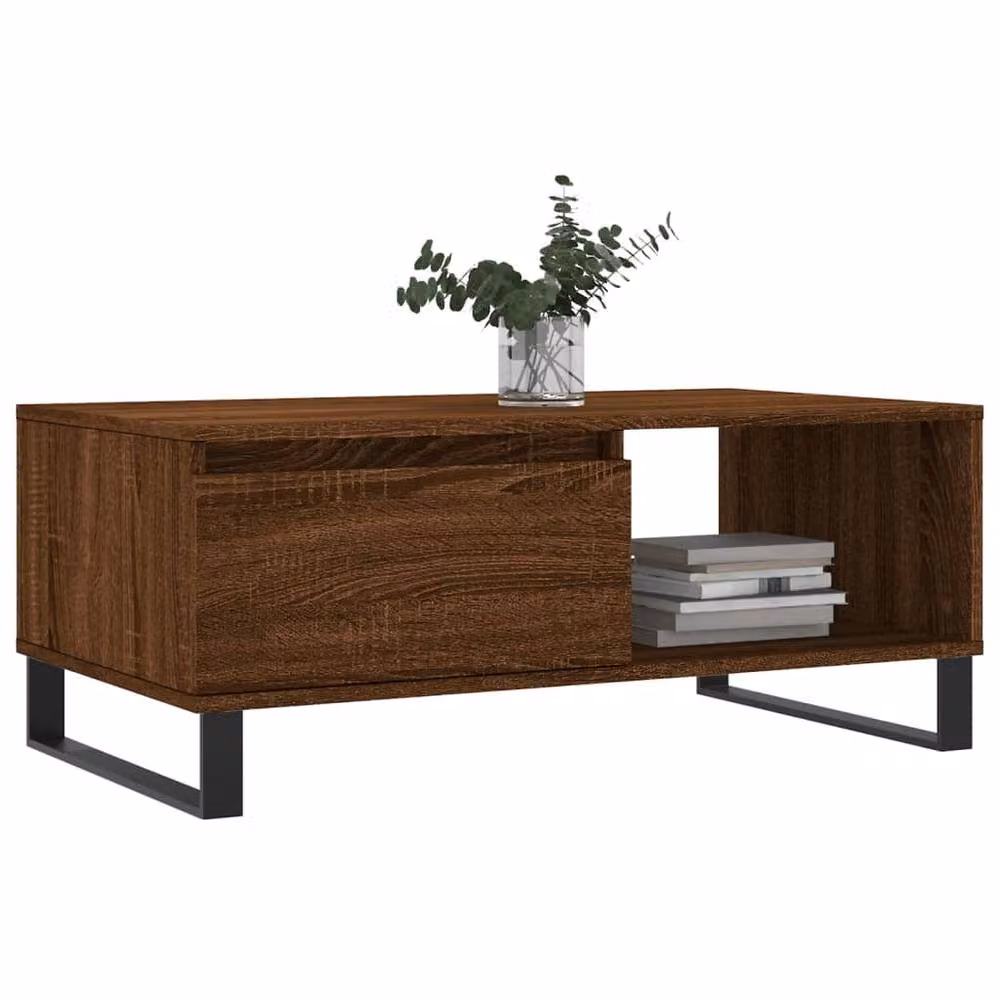 Berkfield Home Modern Rectangular Coffee Table in Brown Oak, W/D/H: 90 x 50 x 36.5 cm – 3