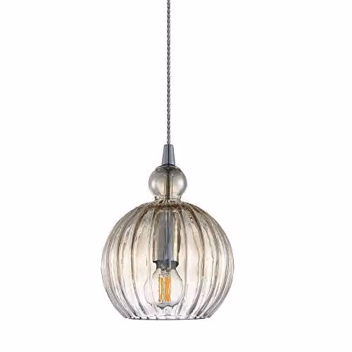 Netlighting Modern Hanging Pendant Lamp in Chrome and Cognac Glass with E27 Dimmable Bulb